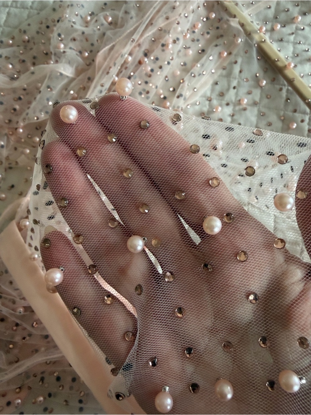 Blush Pink Mesh Pearl Rhinestone Duster Cardigan Cover-Up Size M - Picture 8 of 12